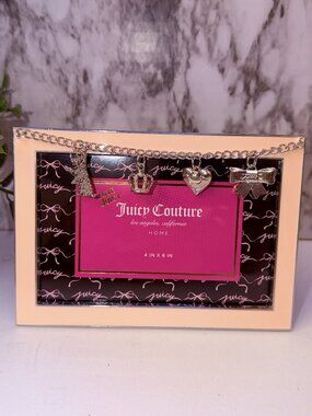 Juicy Couture Home 4x6 Picture Frame Silver Charm Chain Crown Heart Bow